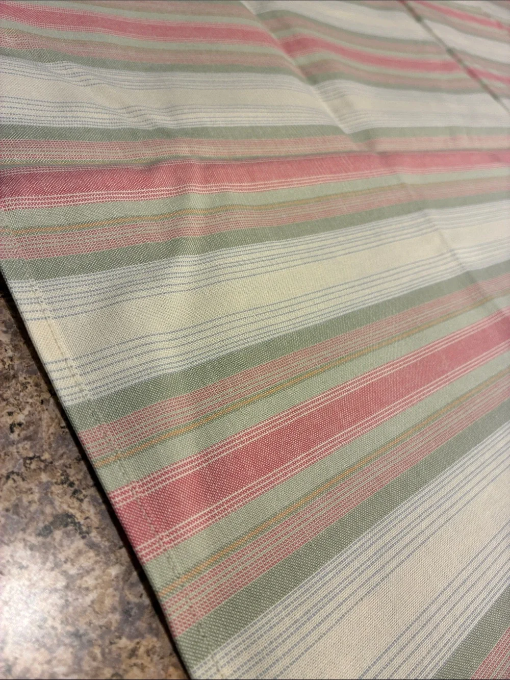 Longaberger 36” Cabana Stripe Fabric Square - Pink, Green & Cream SMELLS MUSTY